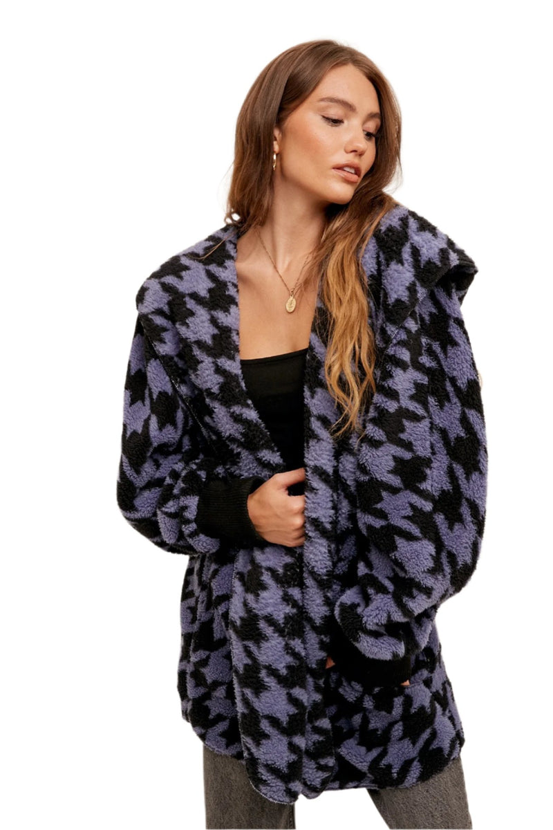 Hem & Thread Houndstooth Print Fur Open Jacket 31719K