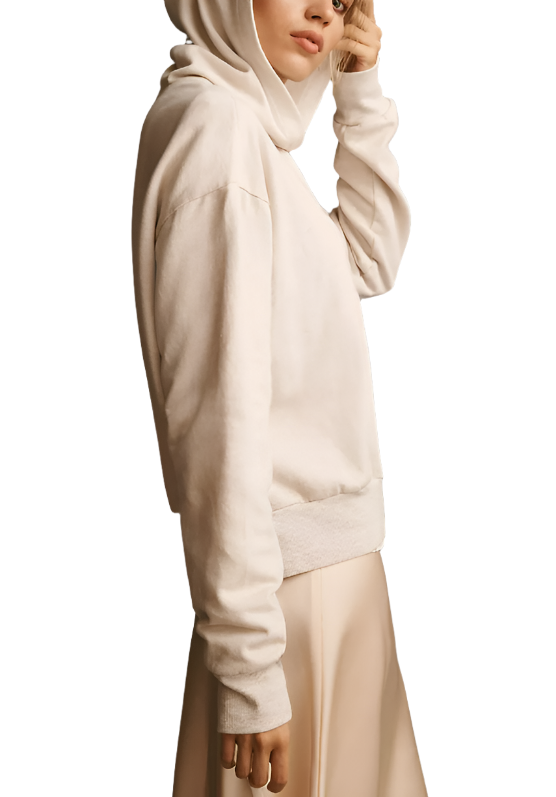 TLA Crop Hoodie Oversized - Oatmeal - Side View