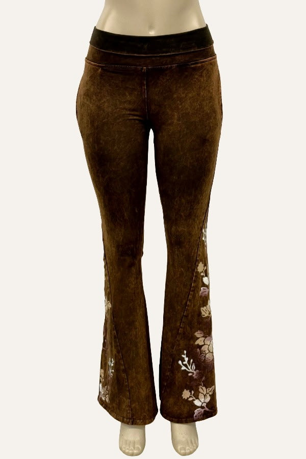 T-Party Hand Printed Woodblock Floral Wide Bootcut Flair Pant CJ5723