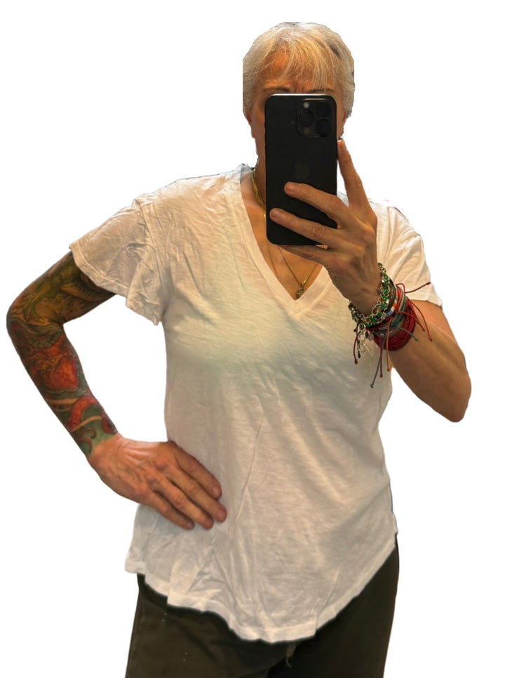 Flutter Sleeve V Neck Tee White TLA