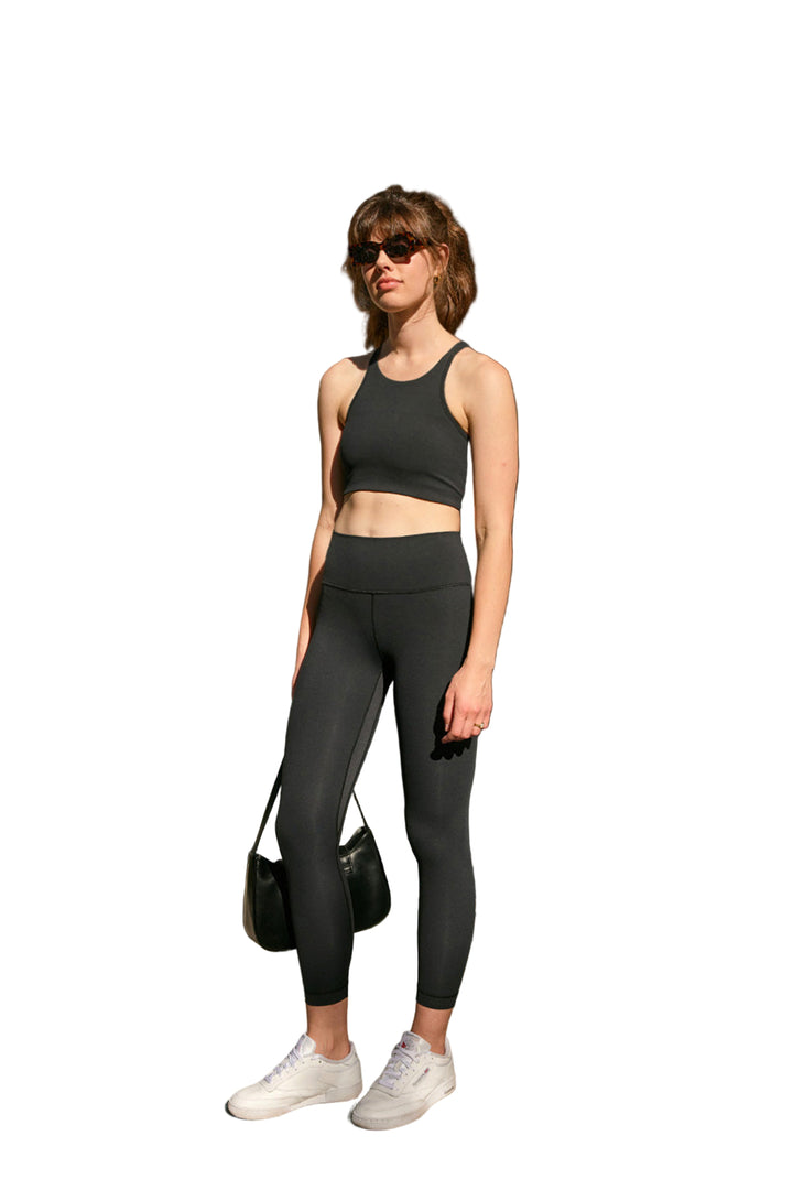 Cream Yoga Jenn 7/8 length legging - Black - Side Full View