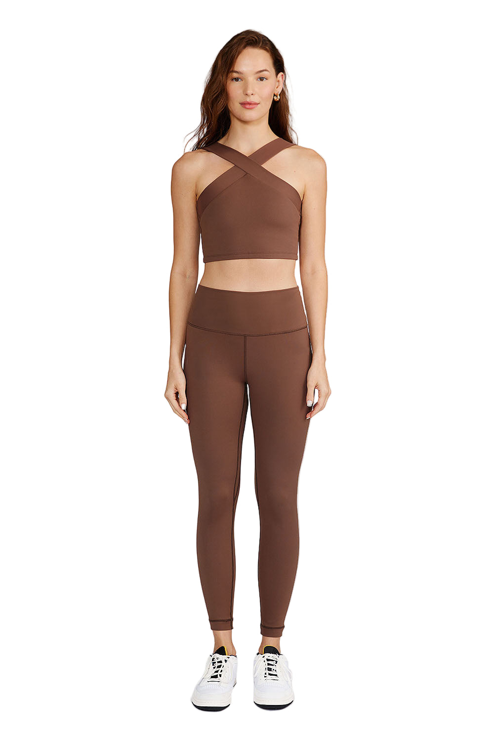 Cream Yoga Jenn 7/8 length legging - Mocha - Front Full View