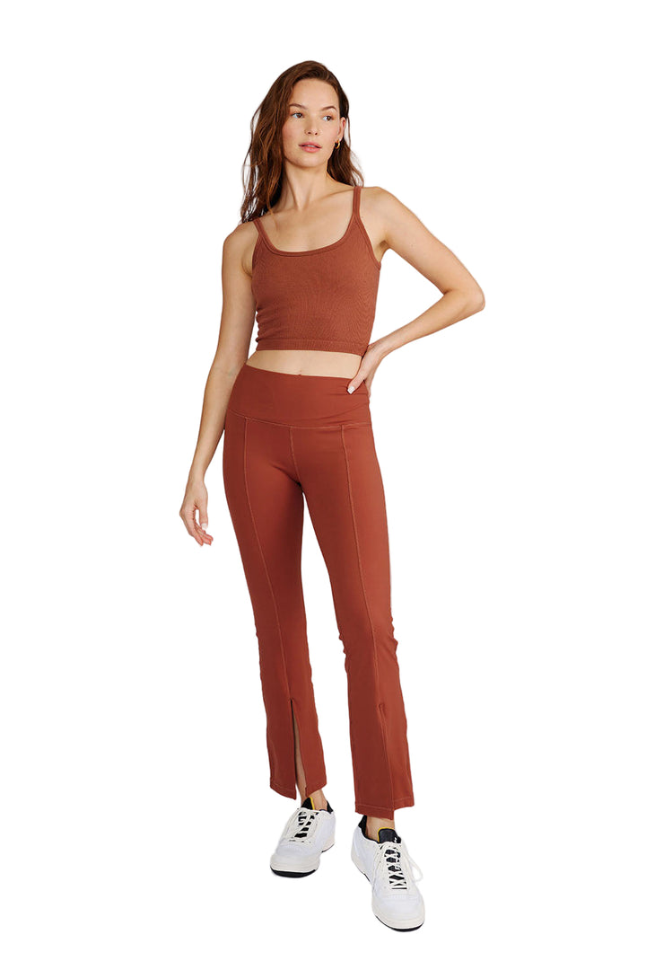 Cream Yoga Julia Front-Slit Flare Pants - Rust - Front Full View