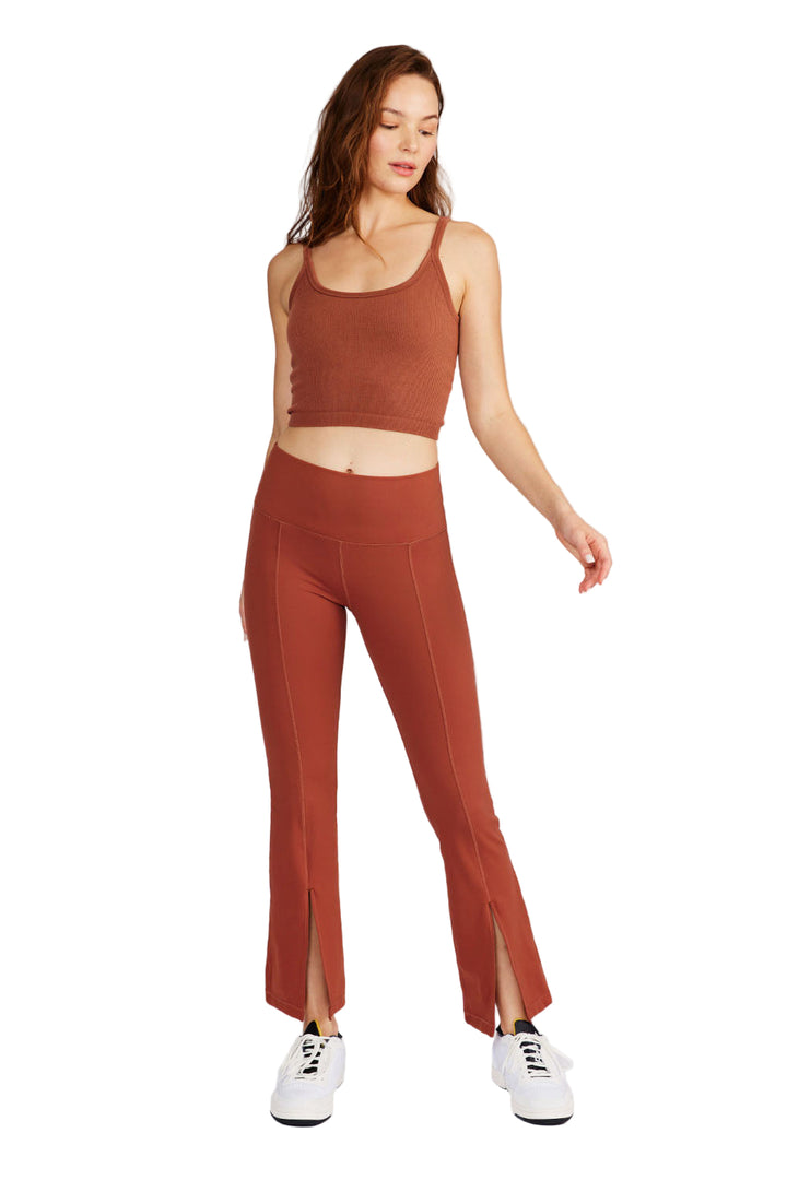 Cream Yoga Julia Front-Slit Flare Pants - Rust - Front Full View