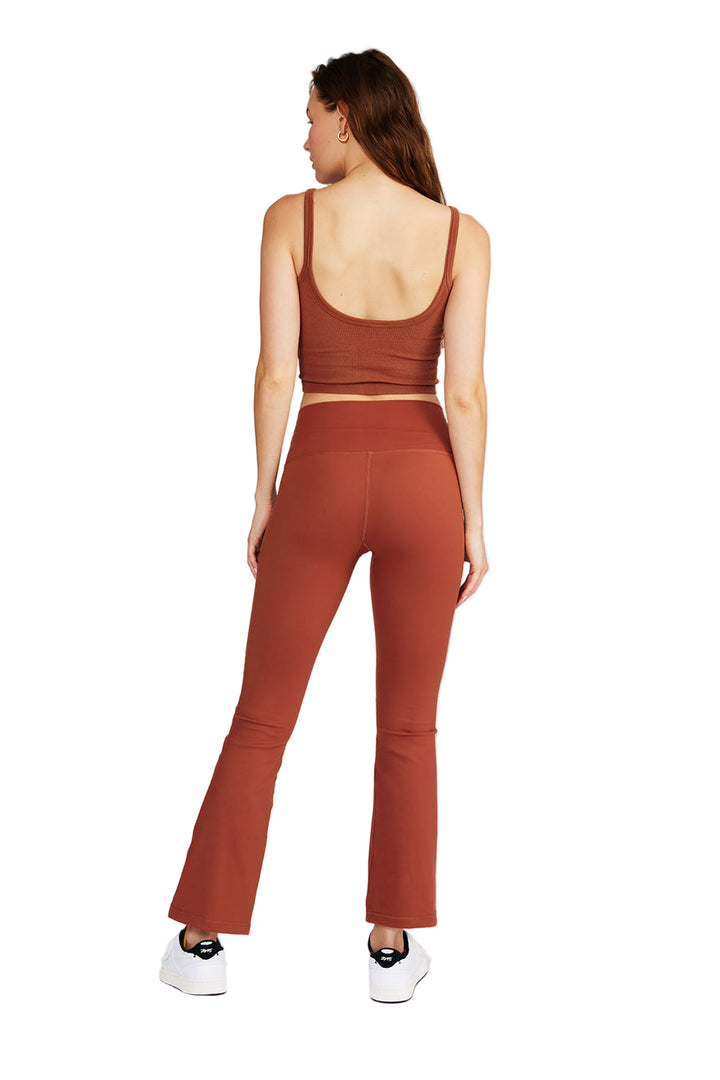 Cream Yoga Julia Front-Slit Flare Pants - Rust - Back Full View
