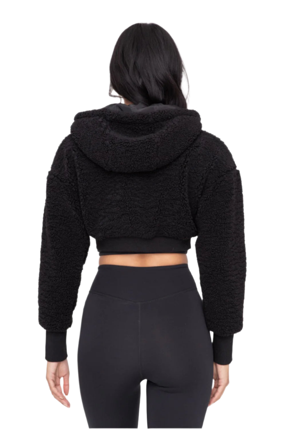 Mono B Cropped Sherpa Jacket - Black - Back View