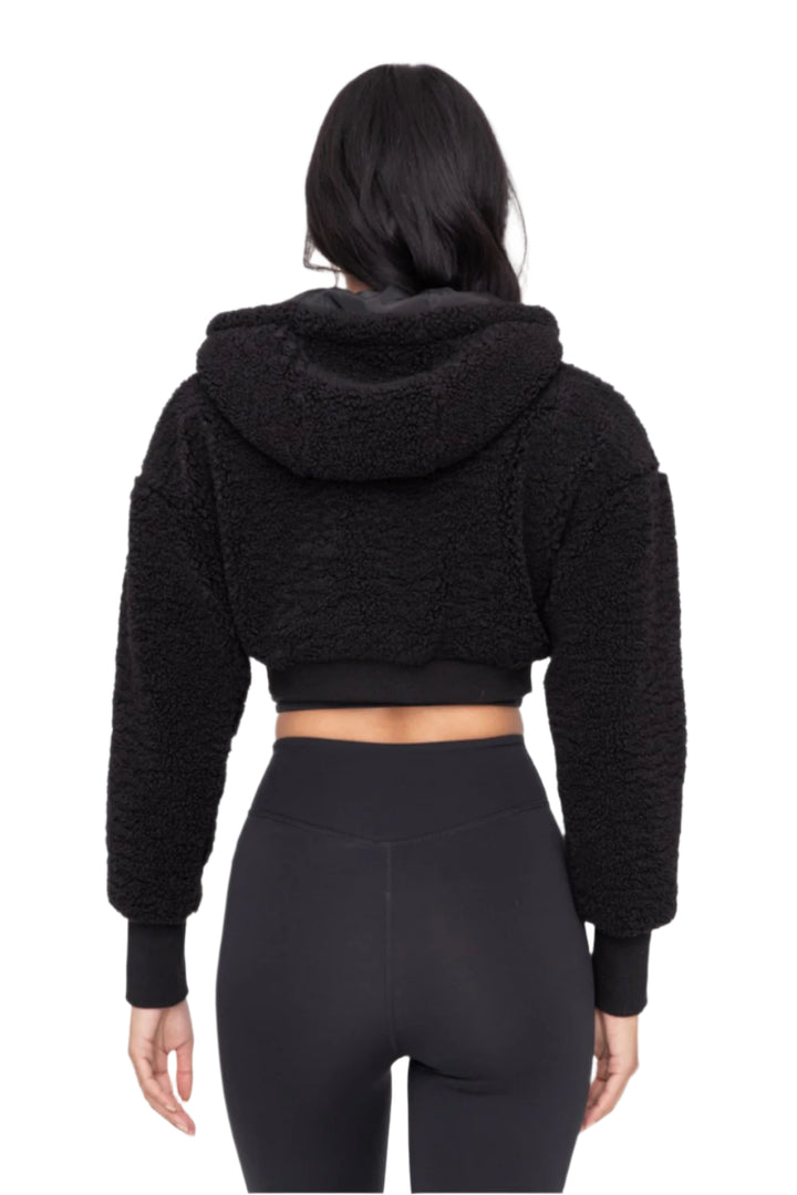 Mono B Cropped Sherpa Jacket - Black - Back View