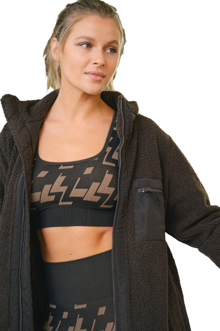 Mono B Seamless Geo Active Bra Top AT-A09100 - Brown - Rear View