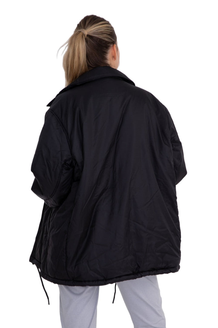 Mono B Longline Oversized Parka with Snaps KJ-B0926 - Black - Back View