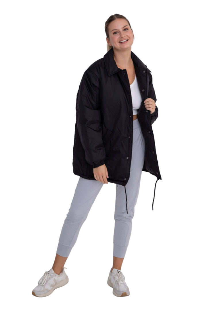 Mono B Longline Oversized Parka with Snaps KJ-B0926 - Black - Front Full View