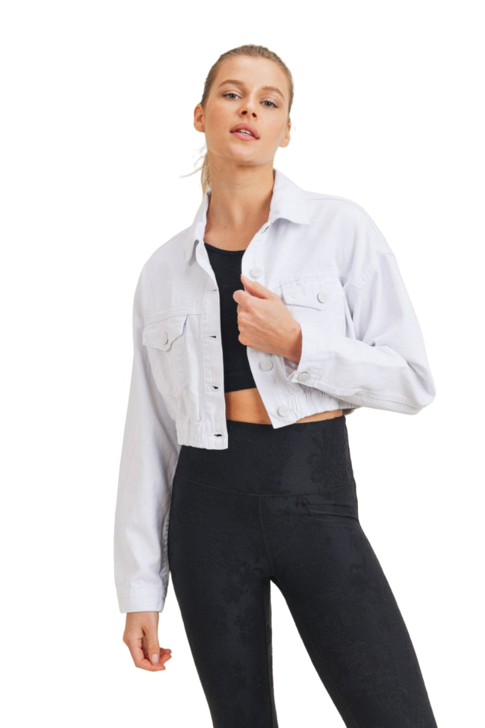 Mono B Crop White Denim Jacket KJ11743 – Fitness Fashions