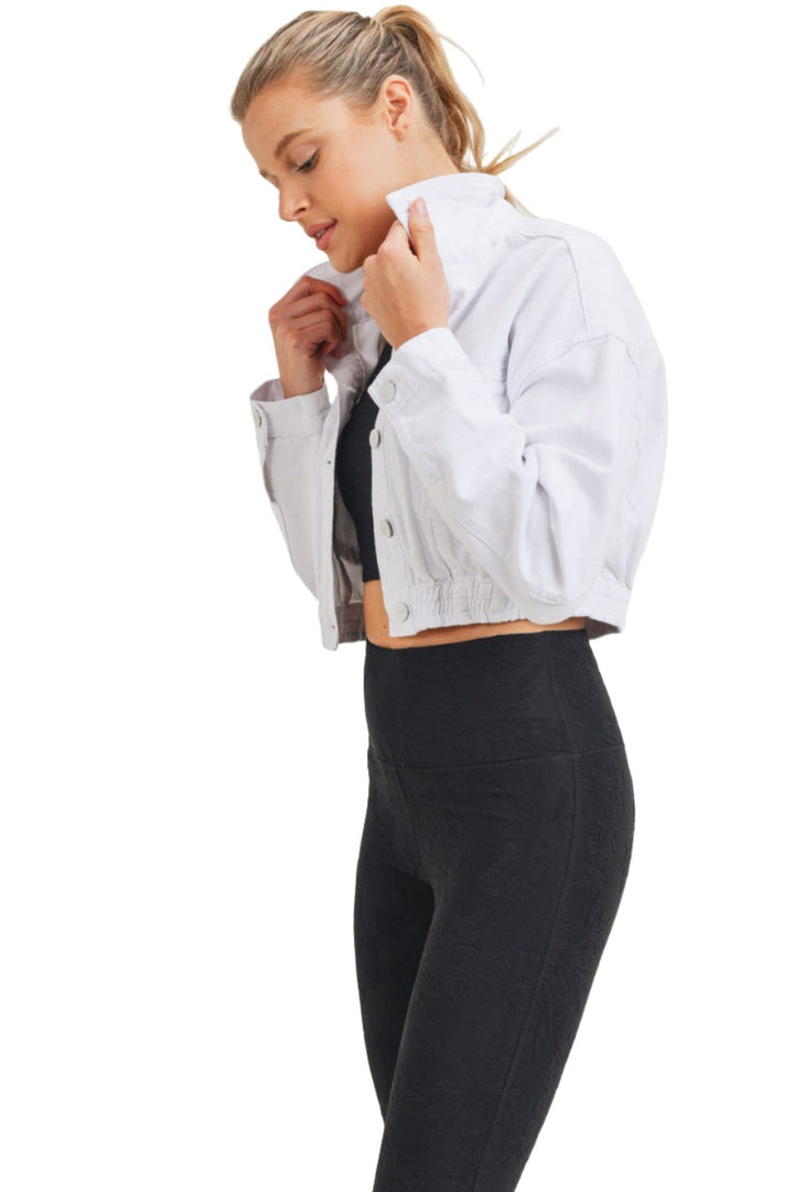 Mono B Crop White Denim Jacket KJ11743 - White Denim - Side View