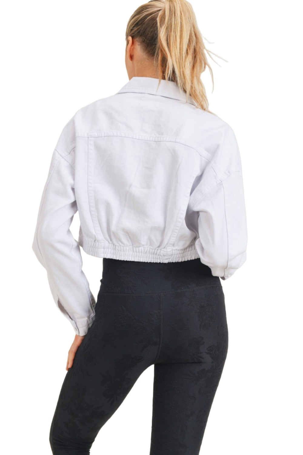 Mono B Crop White Denim Jacket KJ11743 - White Denim - Back View