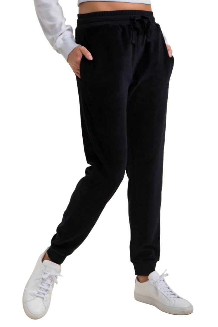 Mono B Fleece Lined Joggers with Cuffed Ankles KP-A0915 - Black - Side View