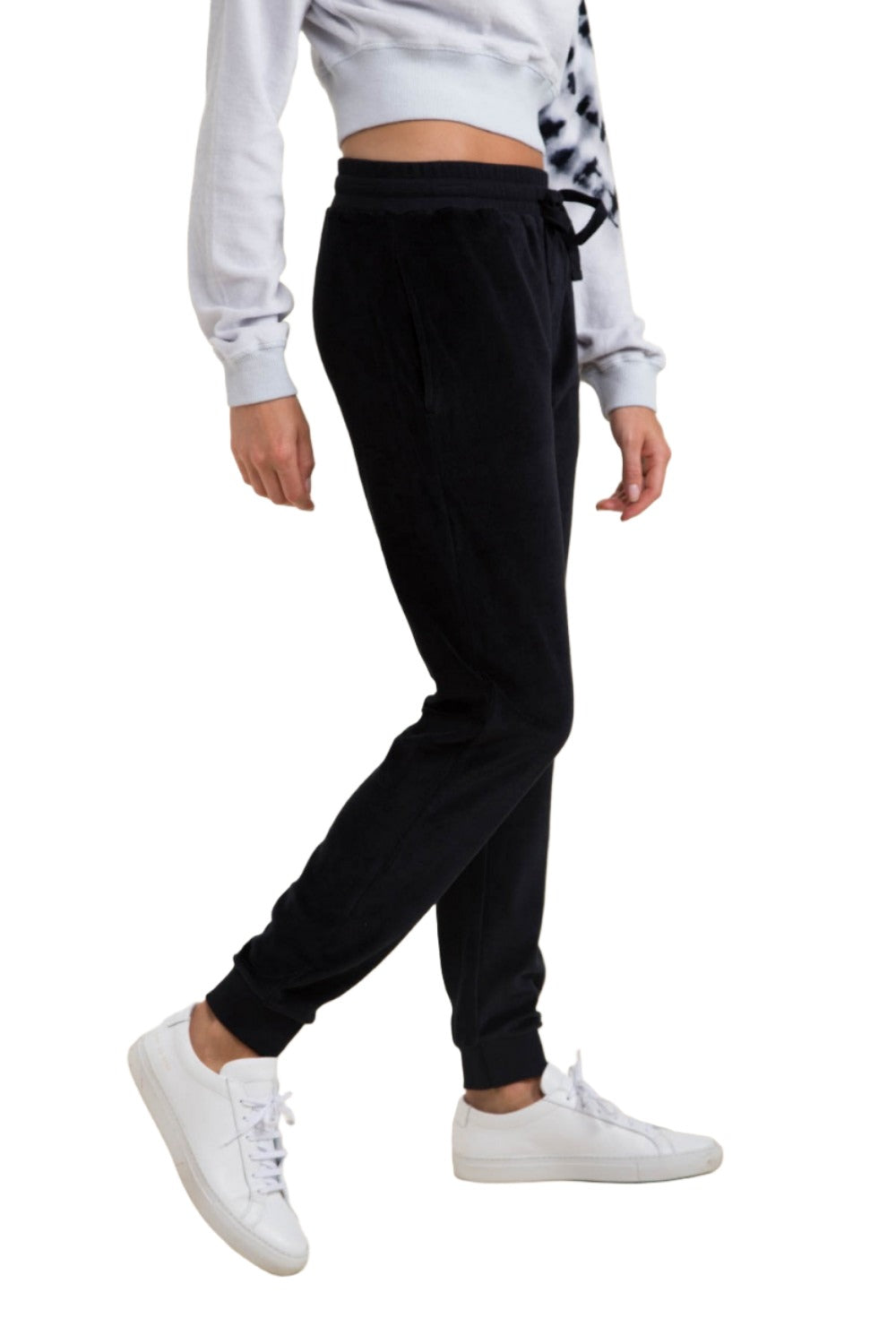 Mono B Fleece Lined Joggers with Cuffed Ankles KP-A0915 - Black - Side View