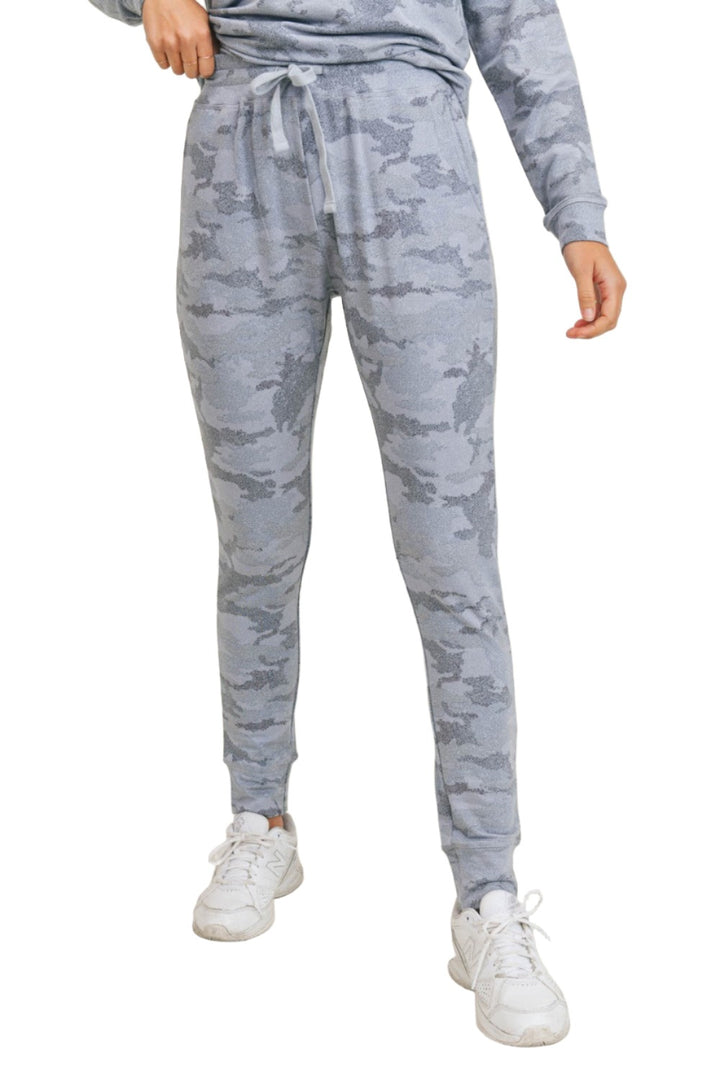 Mono B Light Camo Joggers with Drawstrings KP-A1052 - Blue - Front View