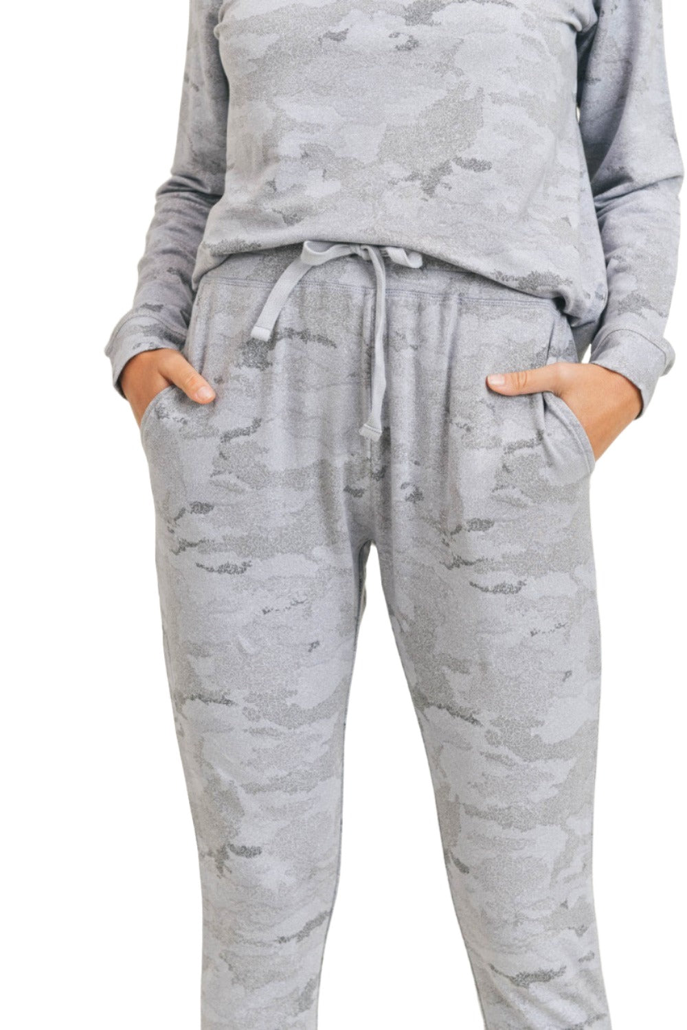 Mono B Light Camo Joggers with Drawstrings KP-A1052 - Grey - Front View