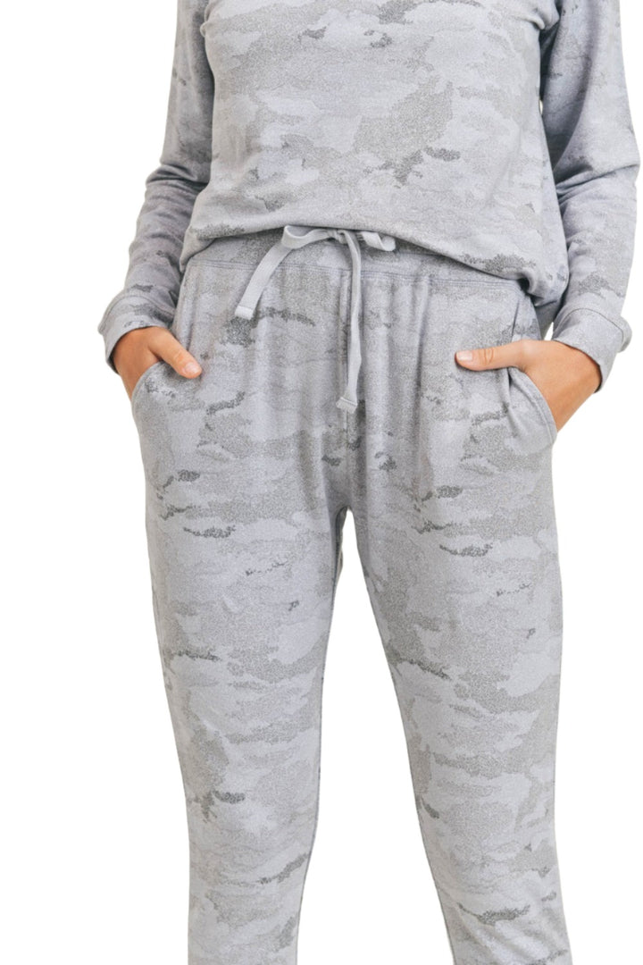 Mono B Light Camo Joggers with Drawstrings KP-A1052 - Grey - Front View