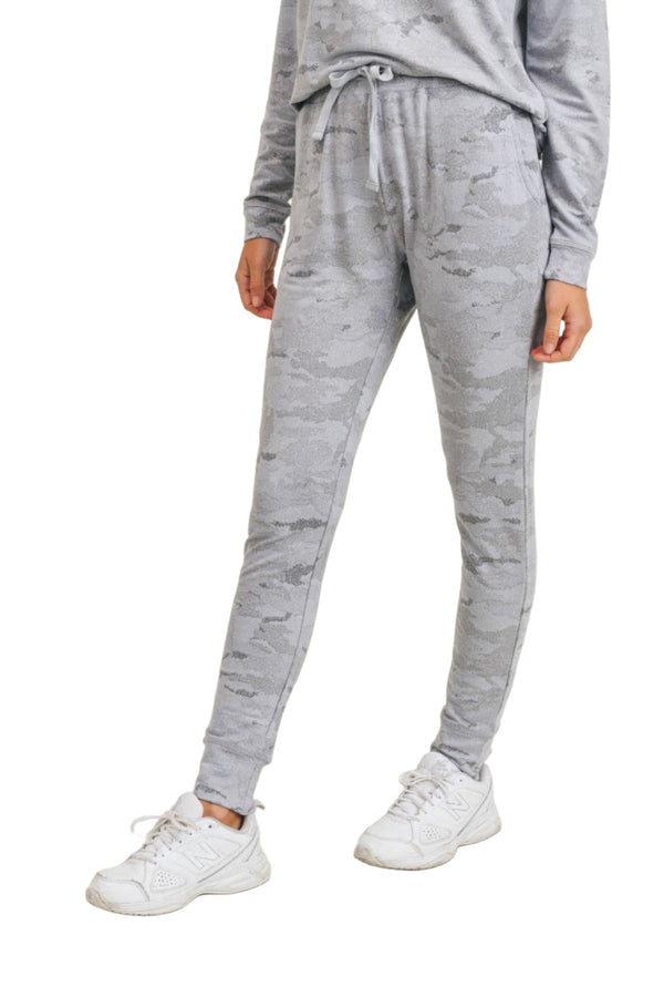 Mono B Light Camo Joggers with Drawstrings KP-A1052 - Grey - Front View