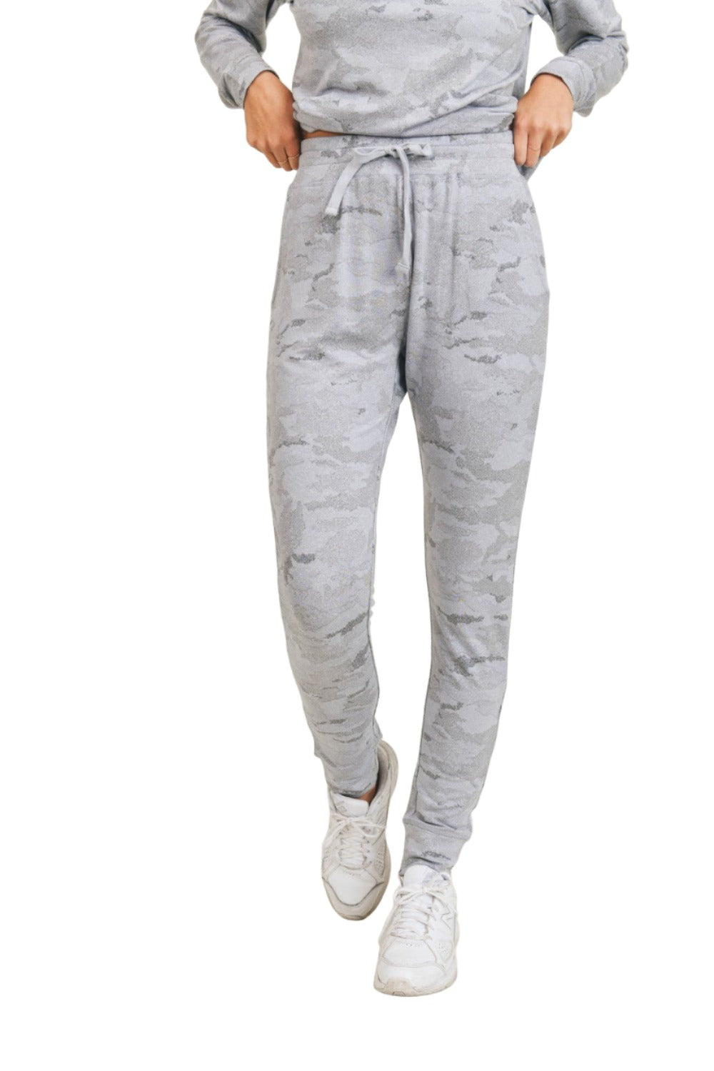 Mono B Light Camo Joggers with Drawstrings KP-A1052 - Grey - Front View