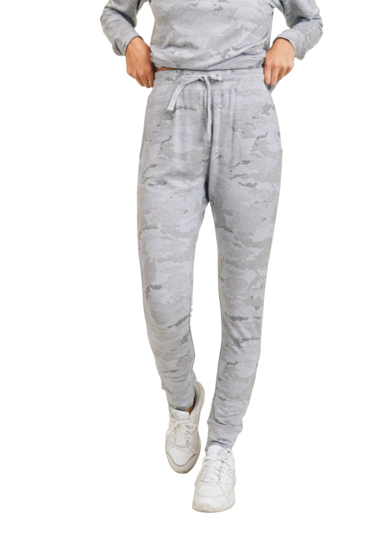 Mono B Light Camo Joggers with Drawstrings KP-A1052 - Grey - Front View