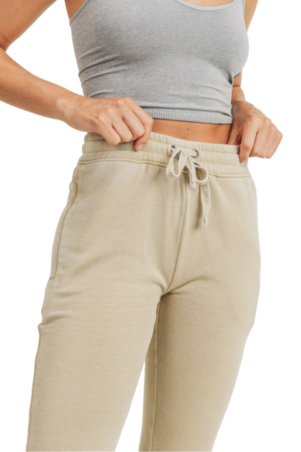 Mono B Skinny Fleece Joggers KP11576 - Natural - Front View