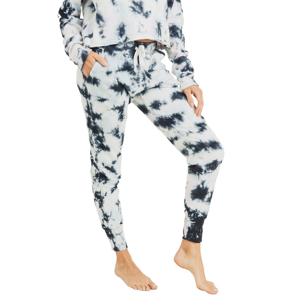 Mono B Pocket Sweat Pant Tie Dye KP11578 - Black and White Tie Dye - Front View