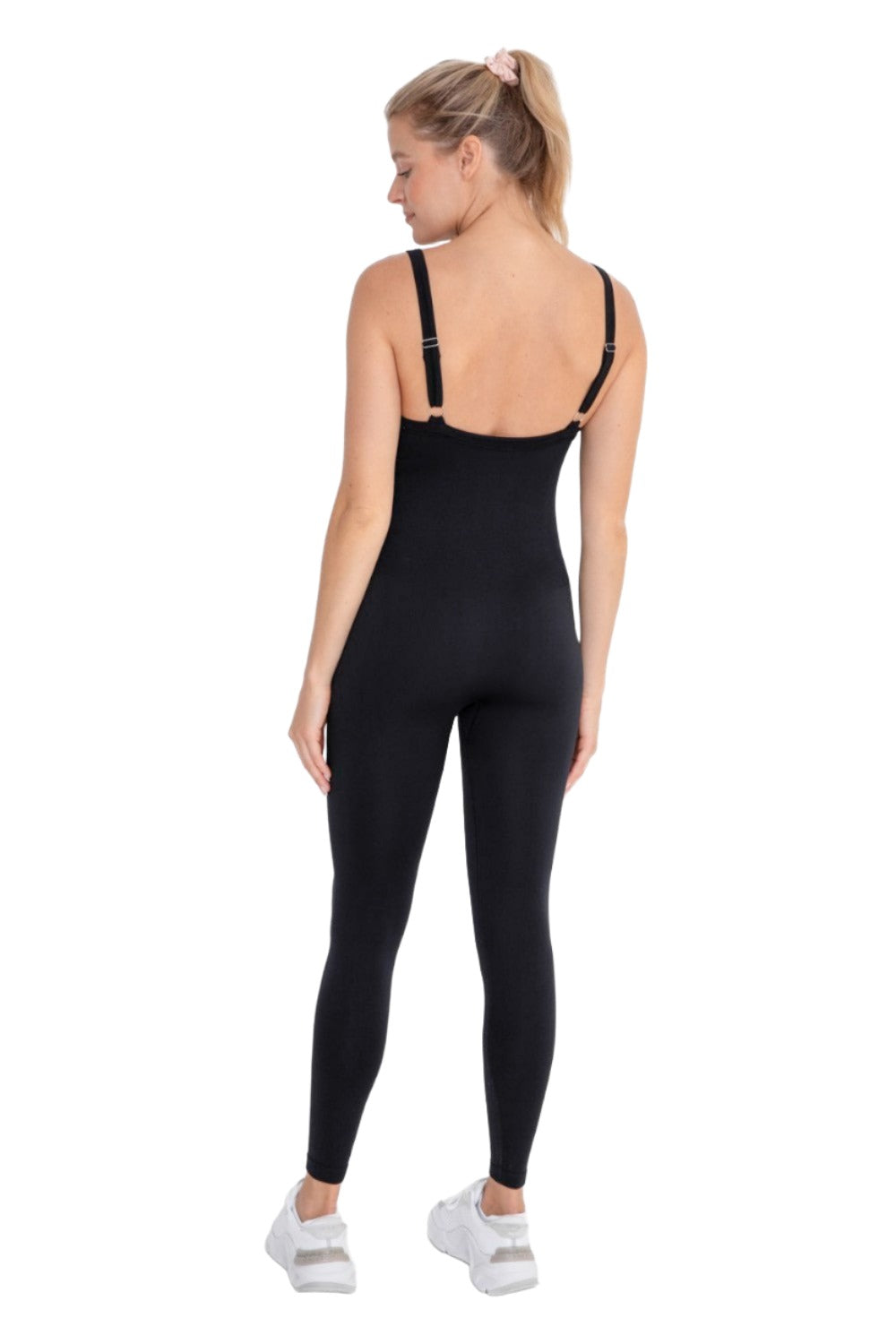 Mono B Full Length Seamless Unitard Micro Ribbed KP11850 - Black - Back Full View
