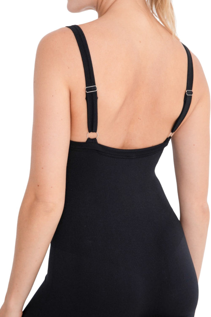 Mono B Full Length Seamless Unitard Micro Ribbed KP11850 - Black - Rear View