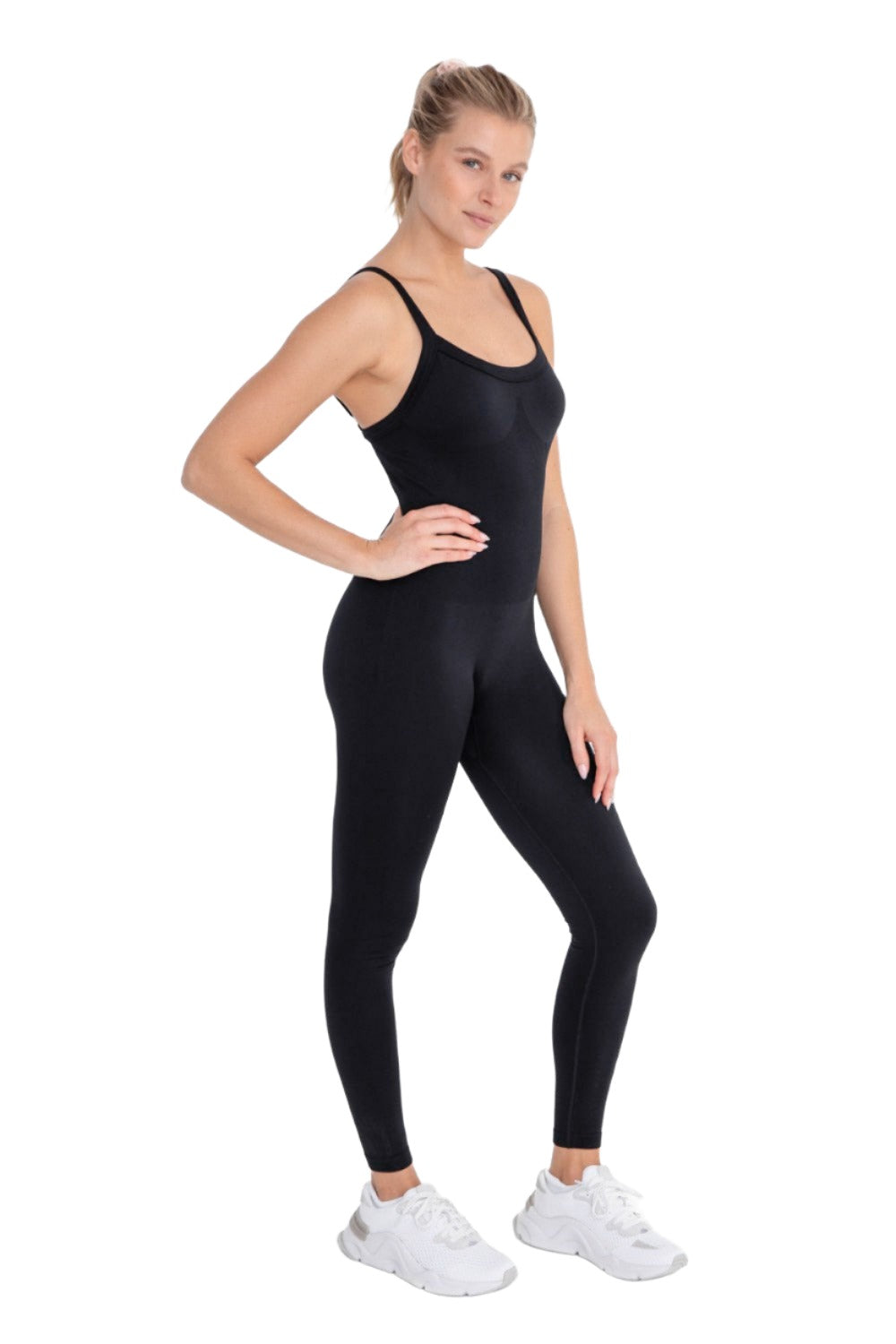 Mono B Full Length Seamless Unitard Micro Ribbed KP11850 - Black - Side Full View