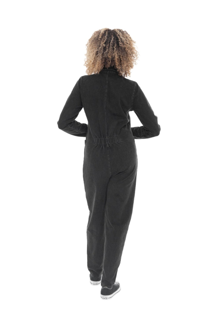 Mono B Serious Mineral Wash Cotton Jumpsuit KP12050 - Black - Back Full View