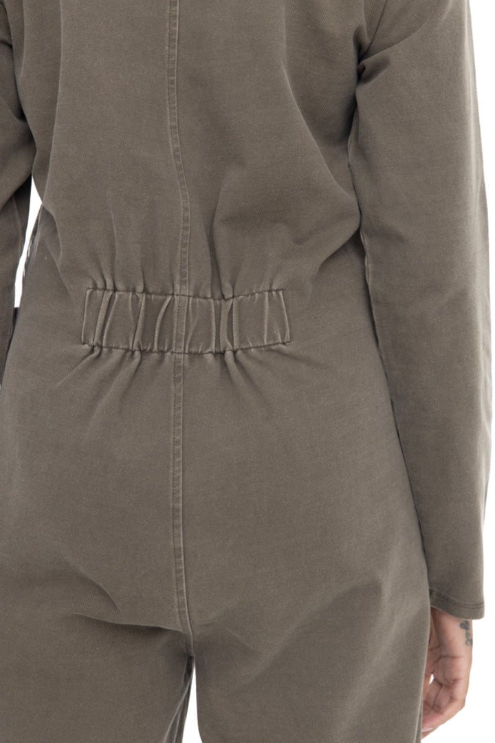 Mono B Serious Mineral Wash Cotton Jumpsuit KP12050 - Olive - Rear View