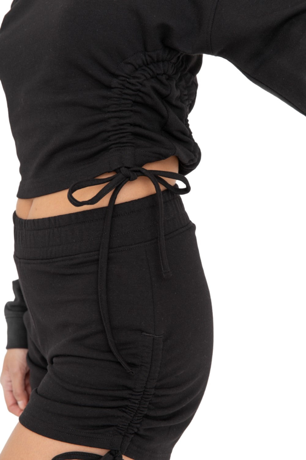 Mono B Fleece Cinched Side Lounge Shorts KPR12187 - Black - Rear View