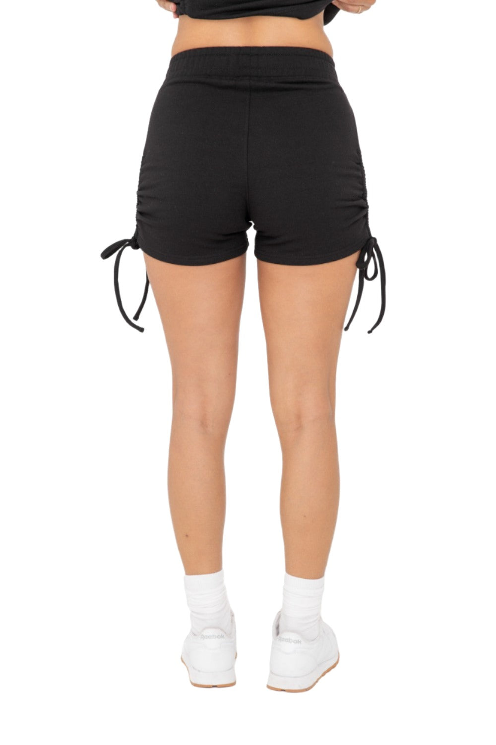 Mono B Fleece Cinched Side Lounge Shorts KPR12187 - Black - Back View