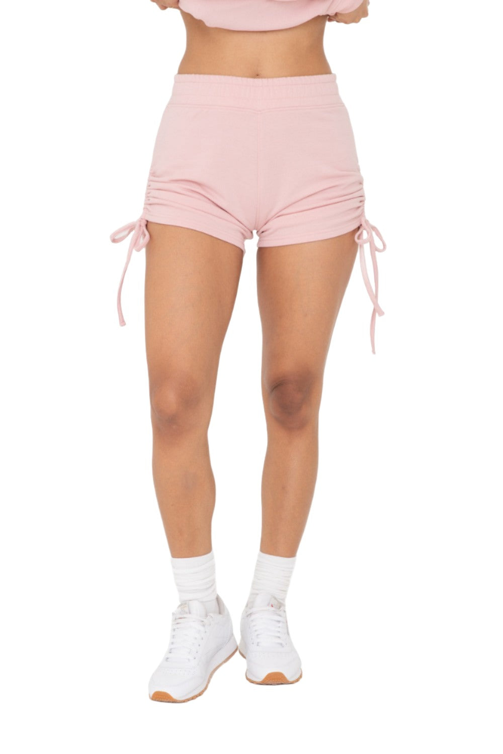 Mono B Fleece Cinched Side Lounge Shorts KPR12187 - Rose - Front View