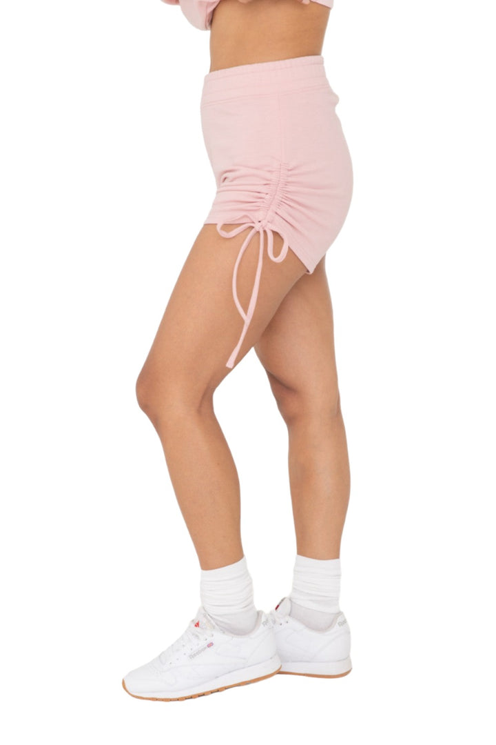 Mono B Fleece Cinched Side Lounge Shorts KPR12187 - Rose - Side View