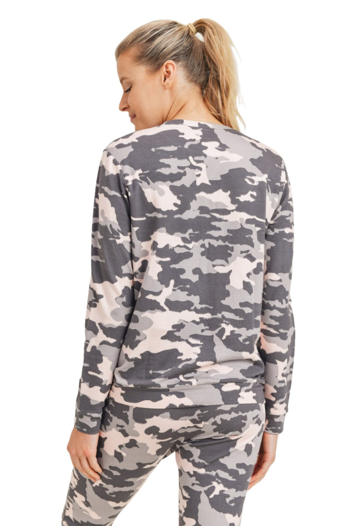Mono B Twilight Camo Long Sleeve Top KT-A0219 - Pink Camo - Back View