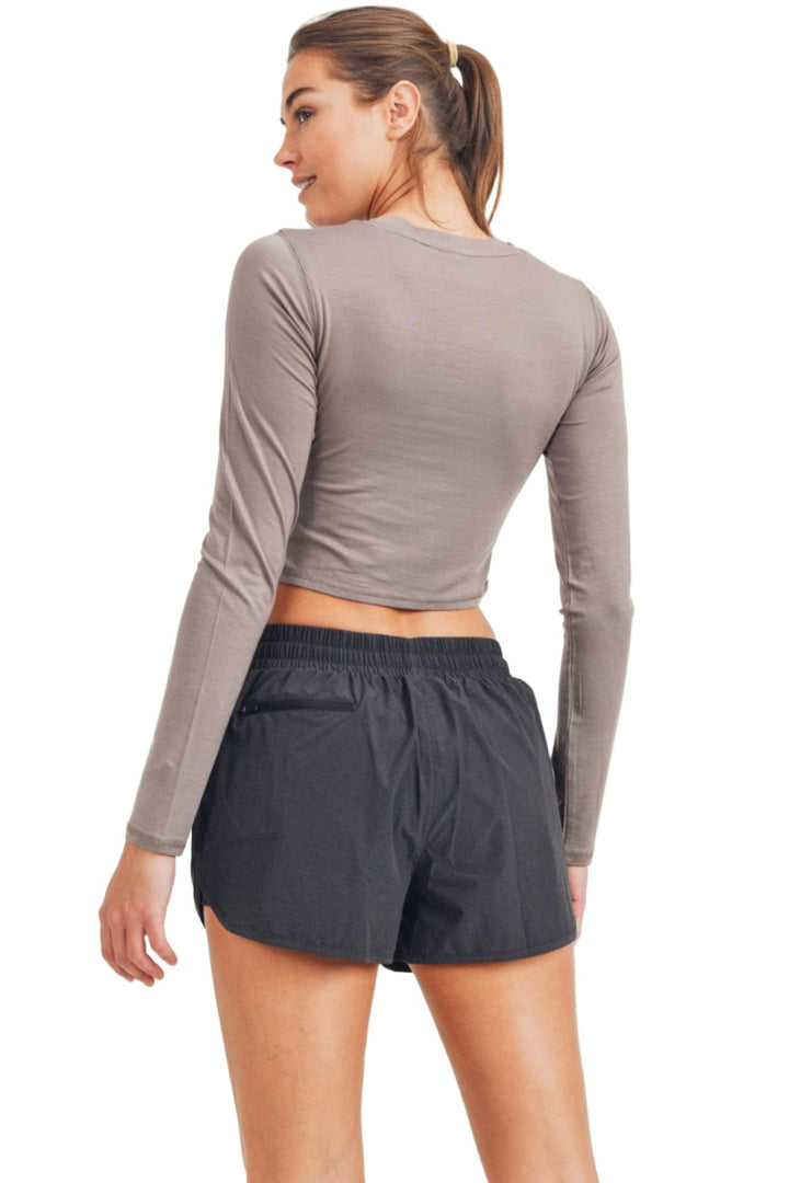 Mono B Cross Over Cropped Long Sleeve Top KT-A0330 - Cinder - Back View