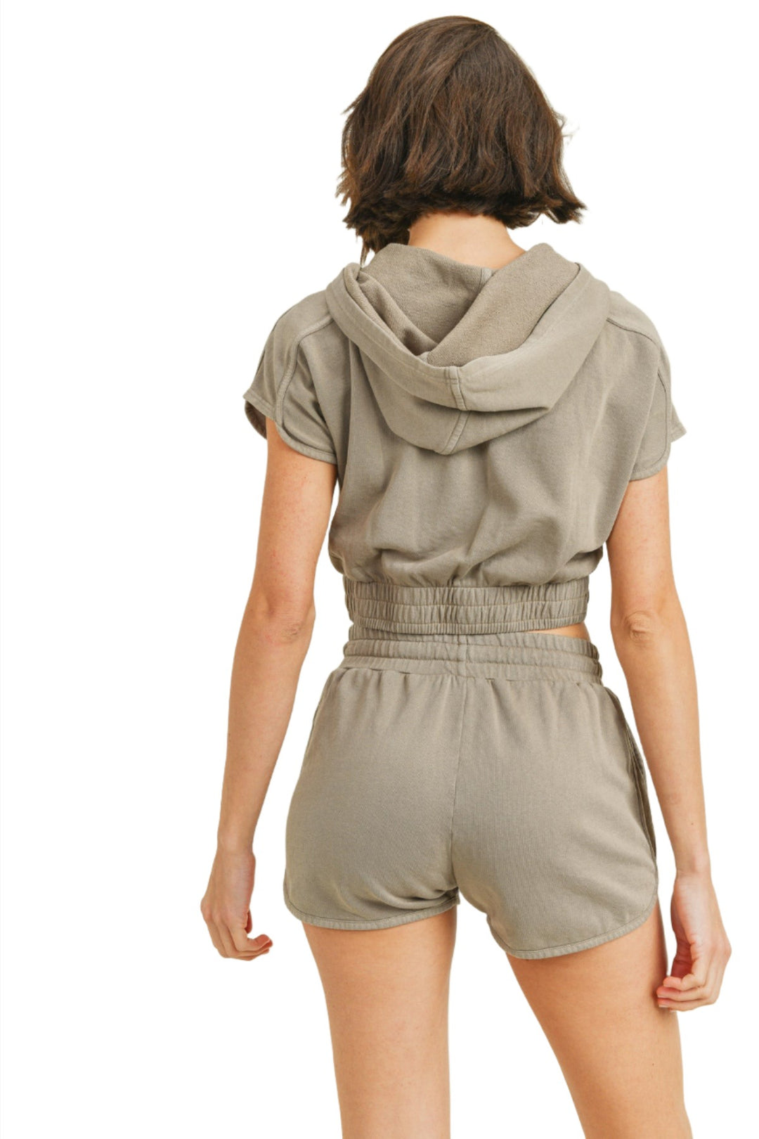 Mono B Crop Top and Shorts Set KT-A042 - Mocha Mousse - Back View