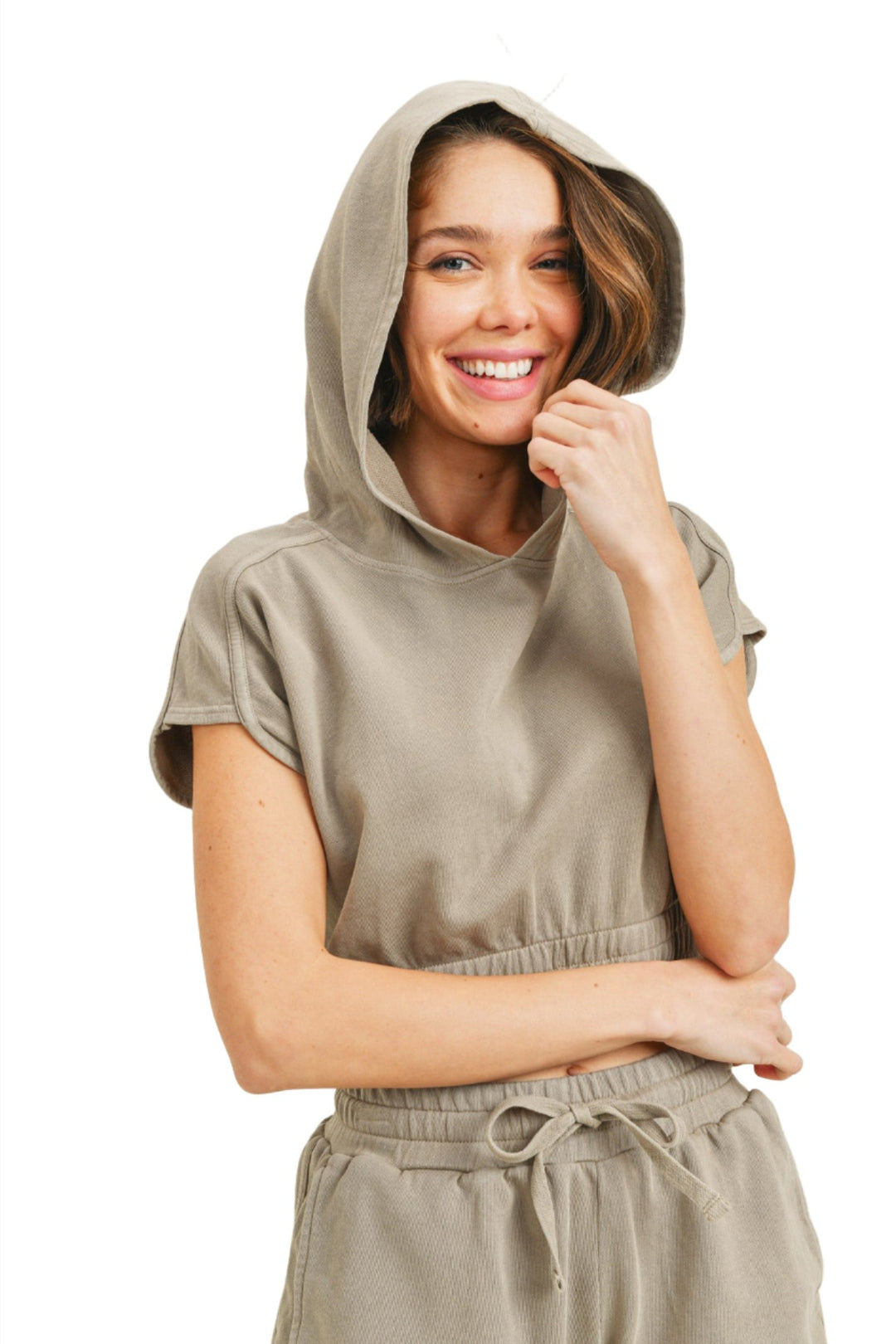 Mono B Crop Top and Shorts Set KT-A042 - Mocha Mousse - Rear View