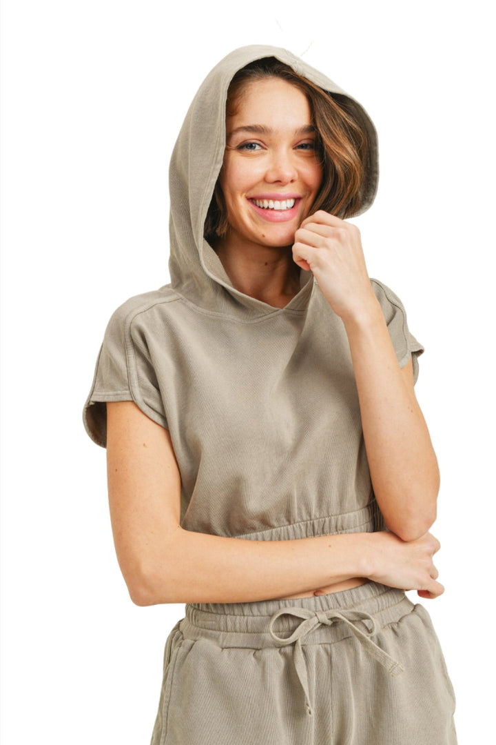 Mono B Crop Top and Shorts Set KT-A042 - Mocha Mousse - Rear View