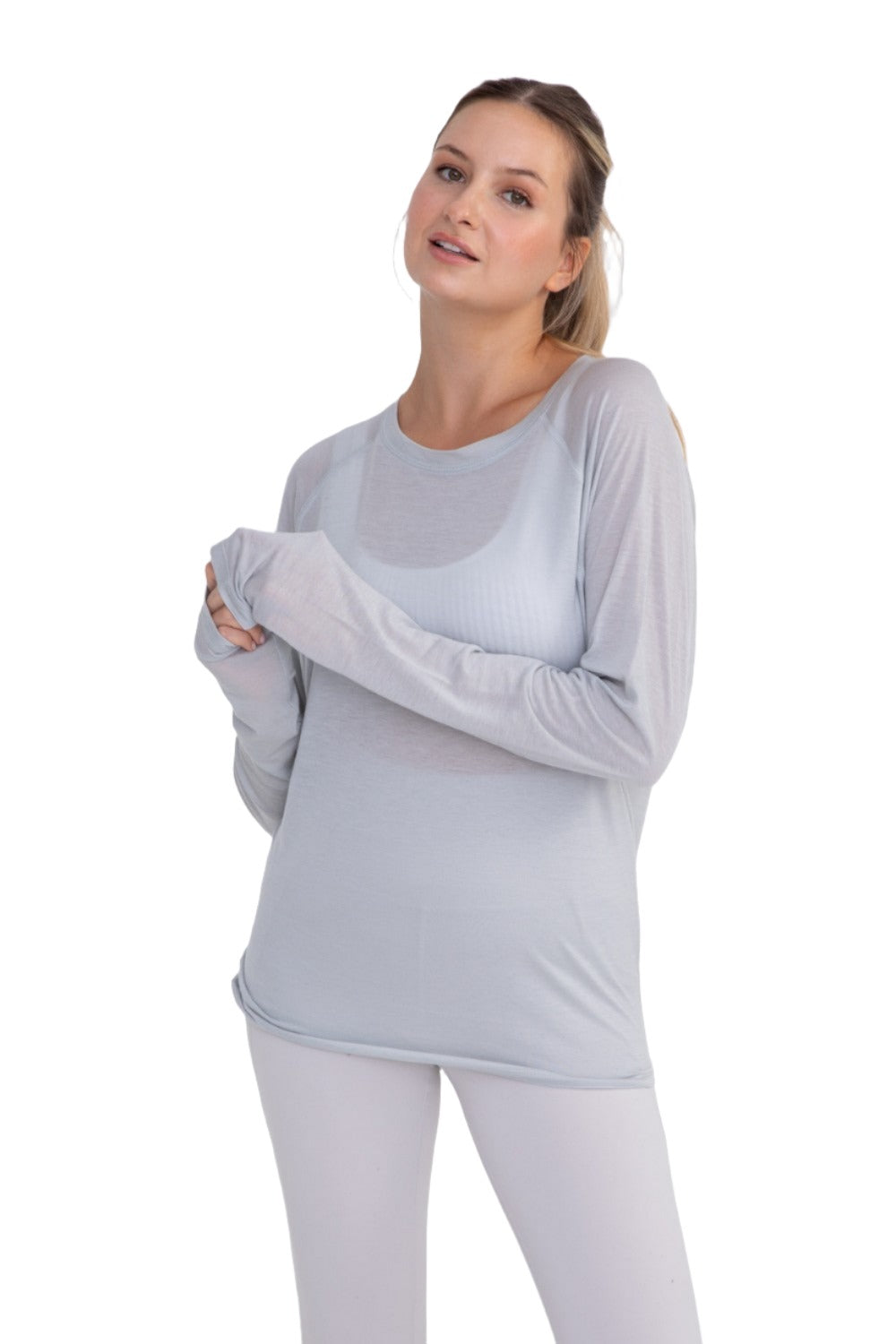 Mono B Tencel Long Sleeve Top KT-A0693 - Mist - Front View