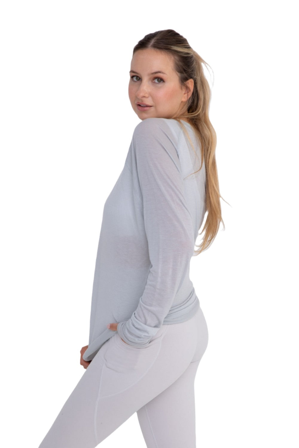 Mono B Tencel Long Sleeve Top KT-A0693 - Mist - Side View