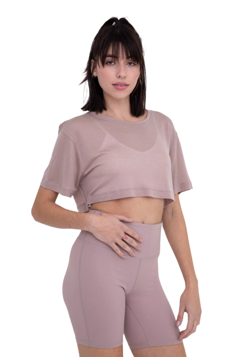 Mono B Semi Sheer Flow Cropped Top KT-A0695 - Iris - Front View