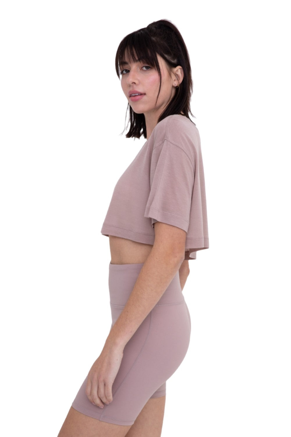 Mono B Semi Sheer Flow Cropped Top KT-A0695 - Iris - Side View