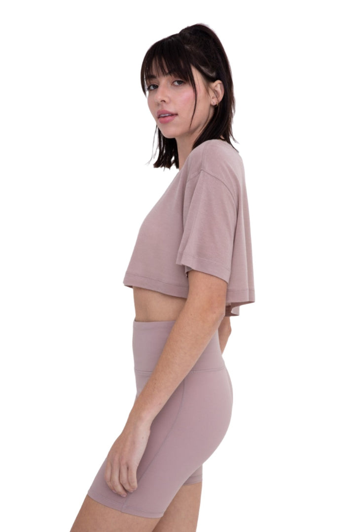 Mono B Semi Sheer Flow Cropped Top KT-A0695 - Iris - Side View