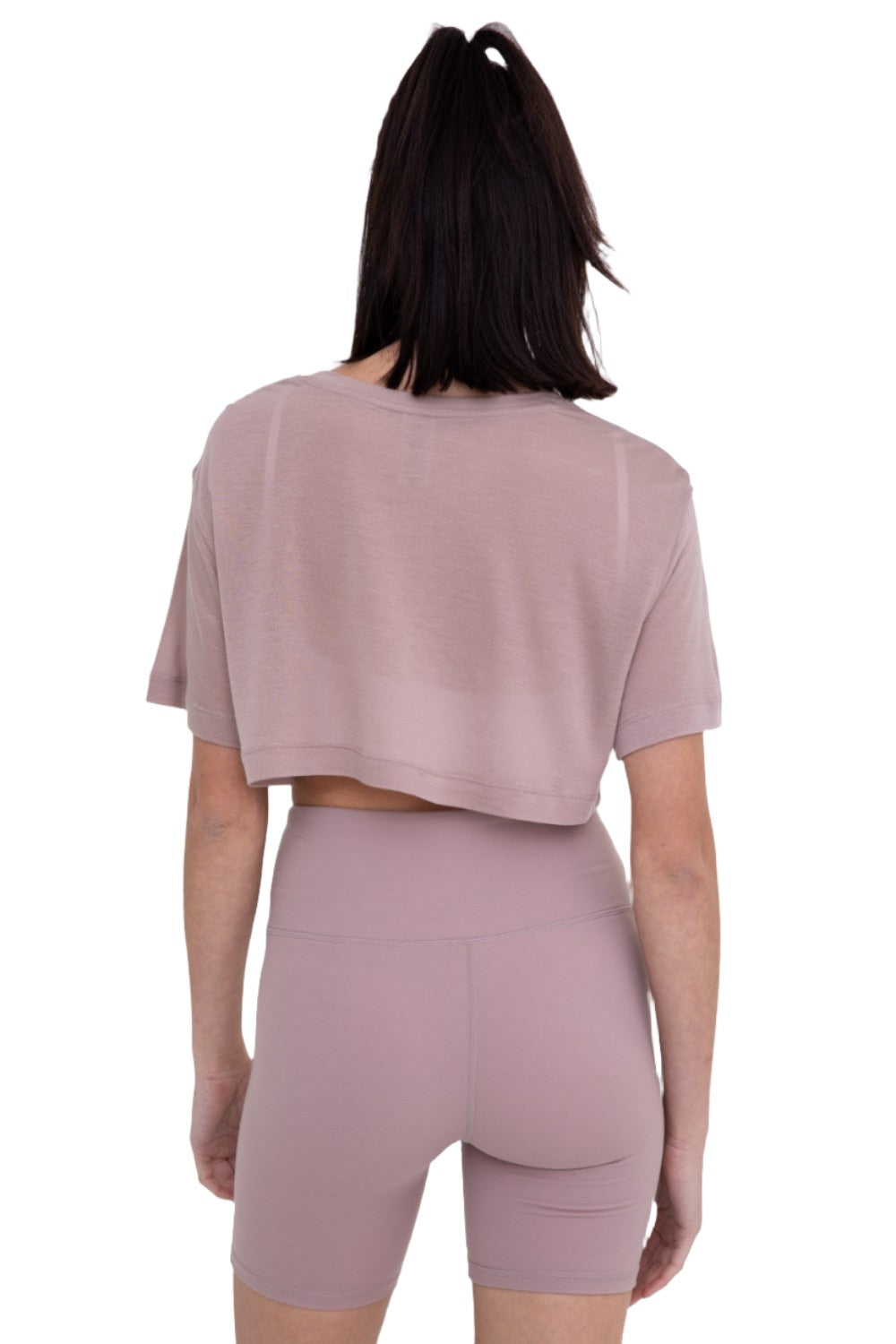 Mono B Semi Sheer Flow Cropped Top KT-A0695 - Iris - Back View