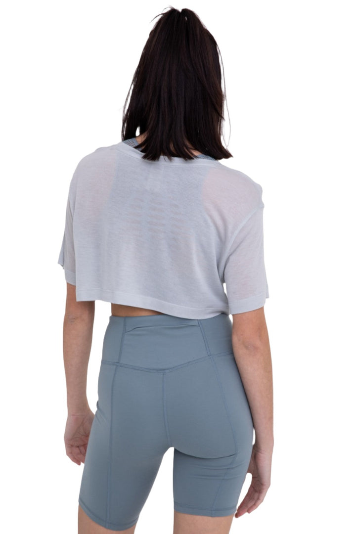 Mono B Semi Sheer Flow Cropped Top KT-A0695 - Mist - Back View