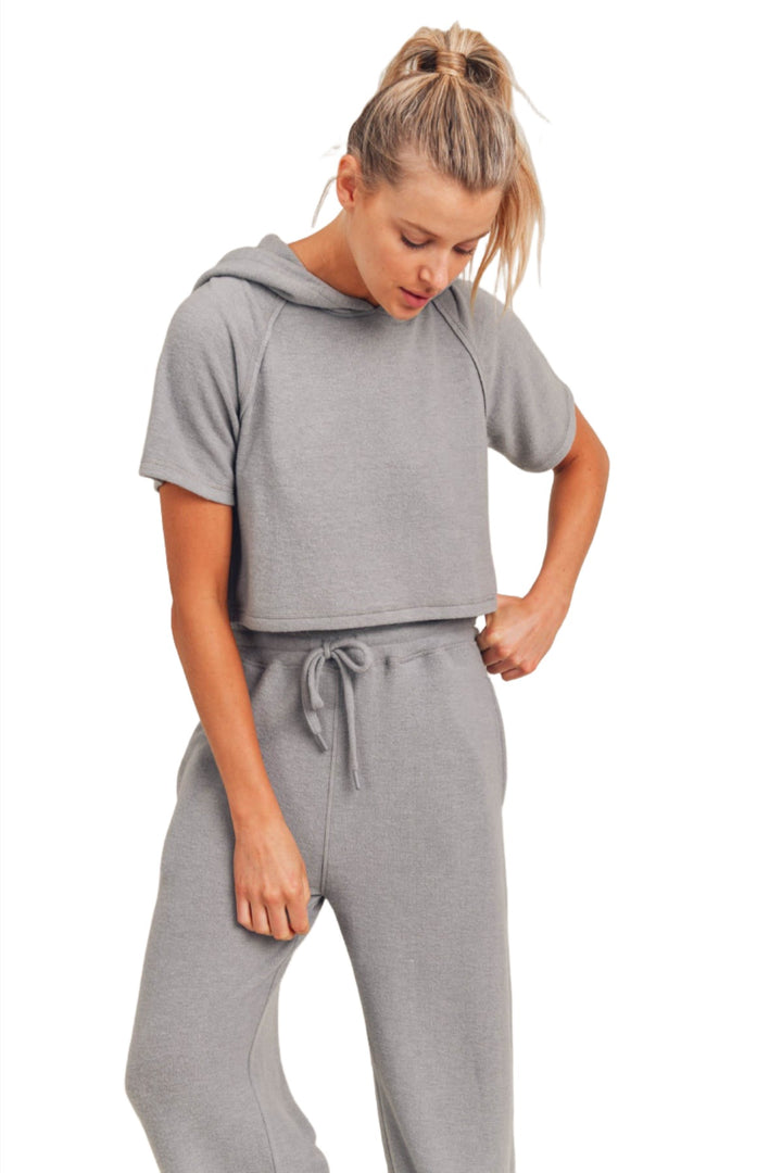 Mono B Cropped Top Hacci KTA0722 - Grey - Front View