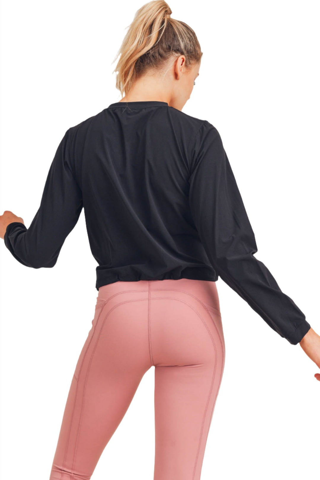 Mono B Pull over Crew Neck Top AT-A0734 - Black - Back View